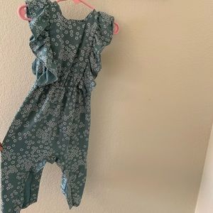 24mo Green/blue floral romper w/ matching headband